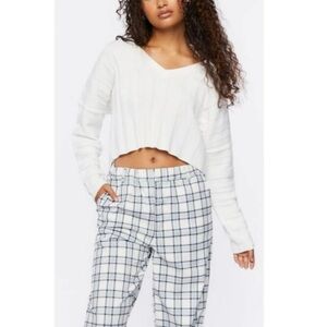 Forever 21 White Cropped Knit Sweater